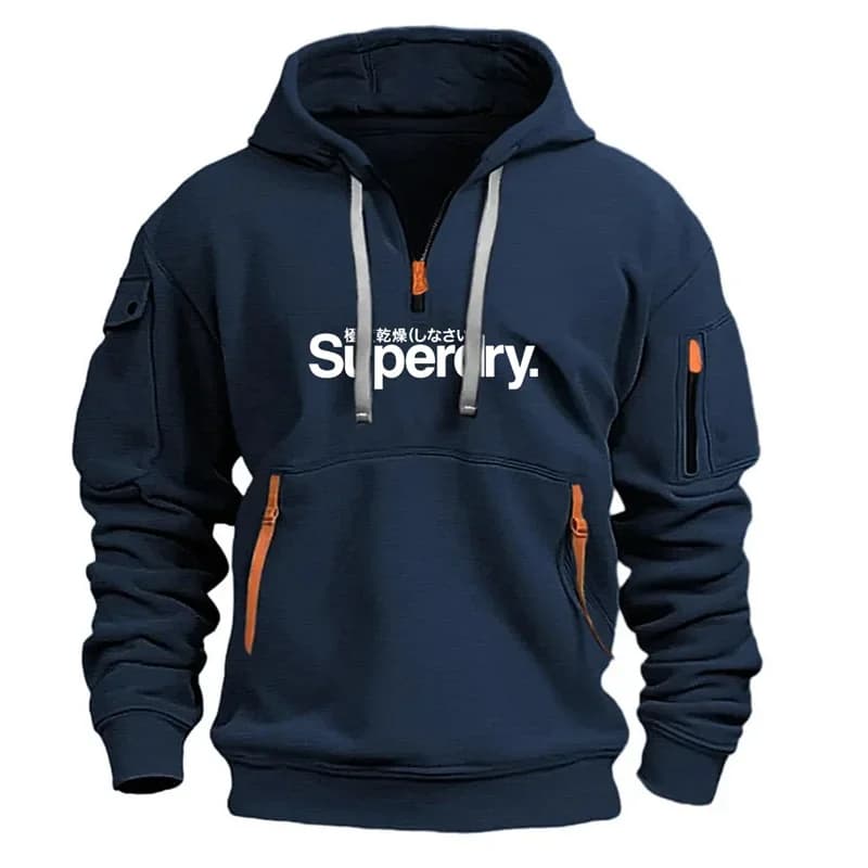 Sweat à capuche chaud pour hommes, Long, quotidien, extérieur, multi-poches, fermeture éclair, confo
