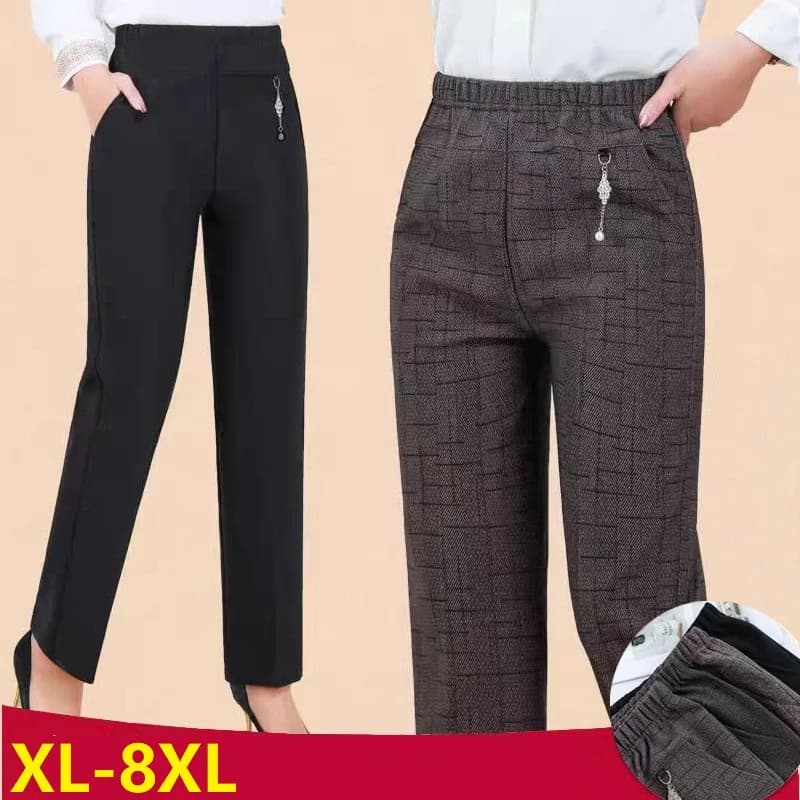 Pantalon taille haute élastique pour femme, pantalon long décontracté, jambe droite, femme d'âge moy