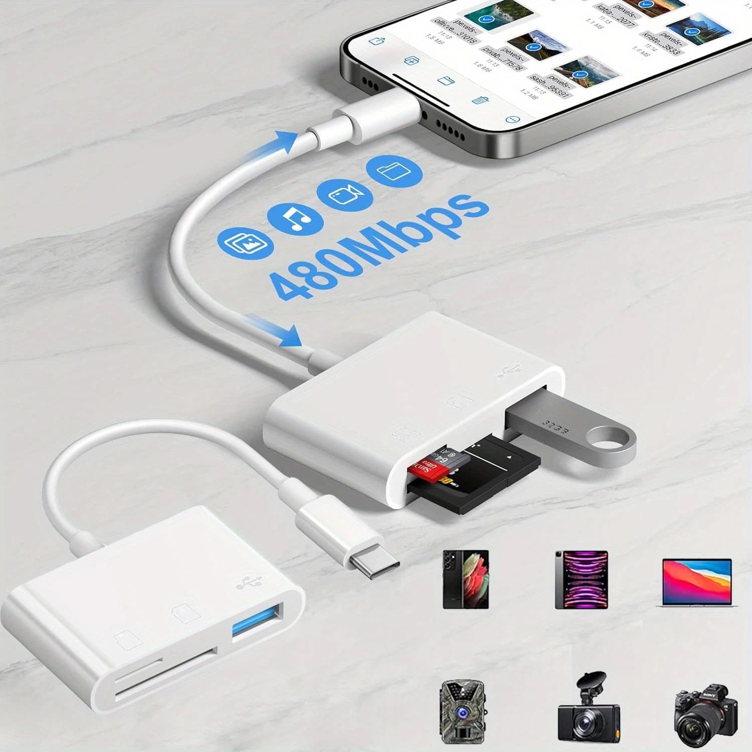 Lecteur de carte mémoire USB C vers SD/TF, lecture de carte USB C 3 en 1 Compatible avec iPhone 15 P