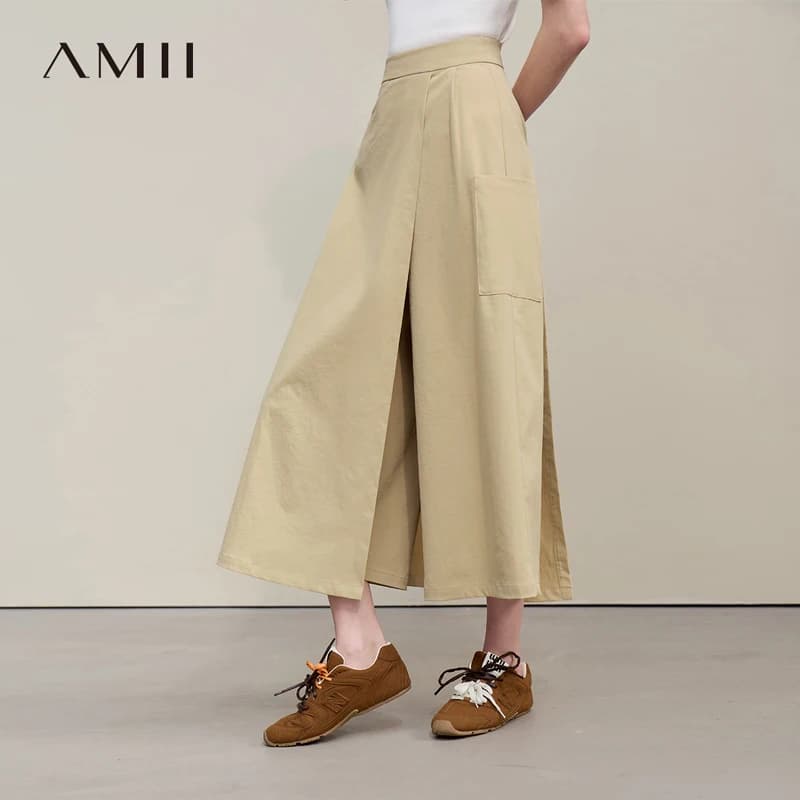 Jupe trapèze Amii pour femme, nouvelle collection été 2026, texturée, décontractée, avec poches, lon