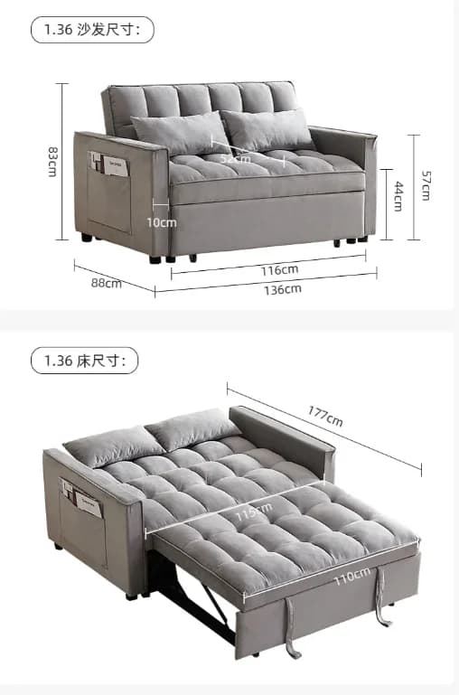 Canapé-lit convertible pliable, canapé-lit queen size, tissu chenille moderne, 360 °   Table d'appoi