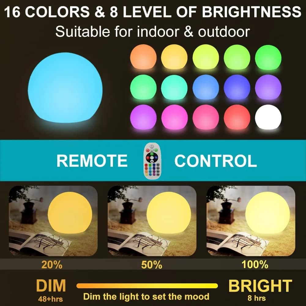 Boule lumineuse LED Rechargeable pour enfants et adultes, veilleuse Globe à couleur changeante RGB a
