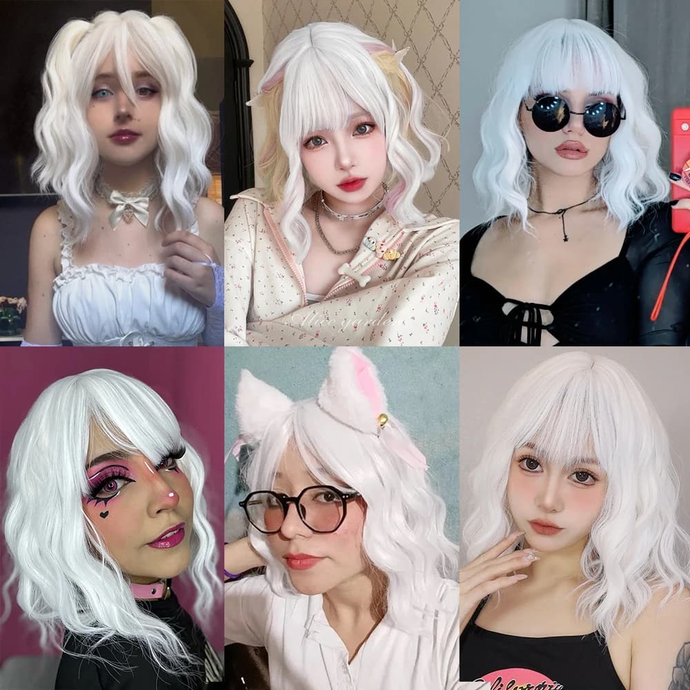 EASIHAIR – perruques synthétiques Bob courtes blanches, cheveux naturels Lolita courts et ondulés av