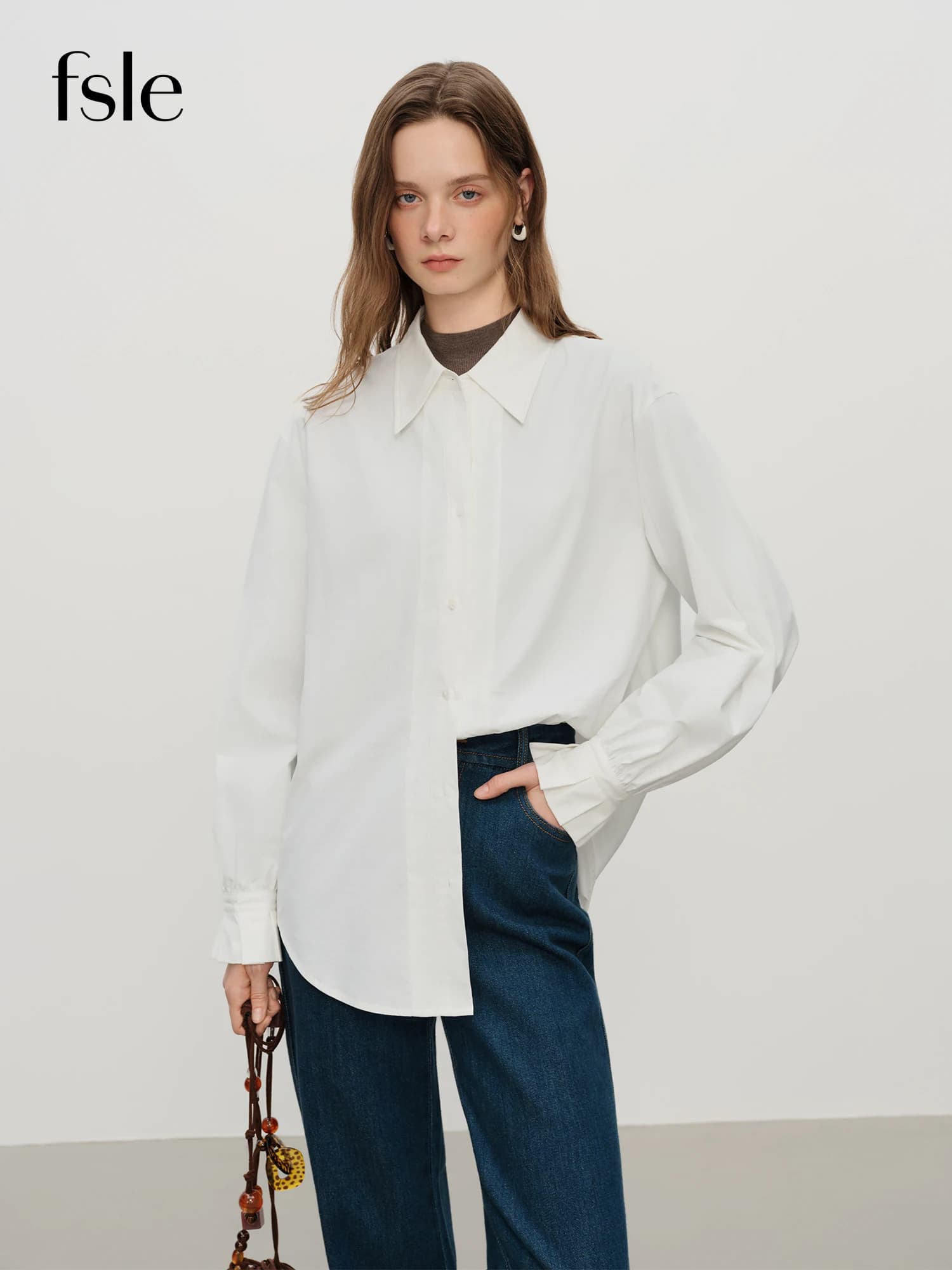FSLE français-élégant élégant Pima coton chemise à manches longues pour les femmes automne hiver 202