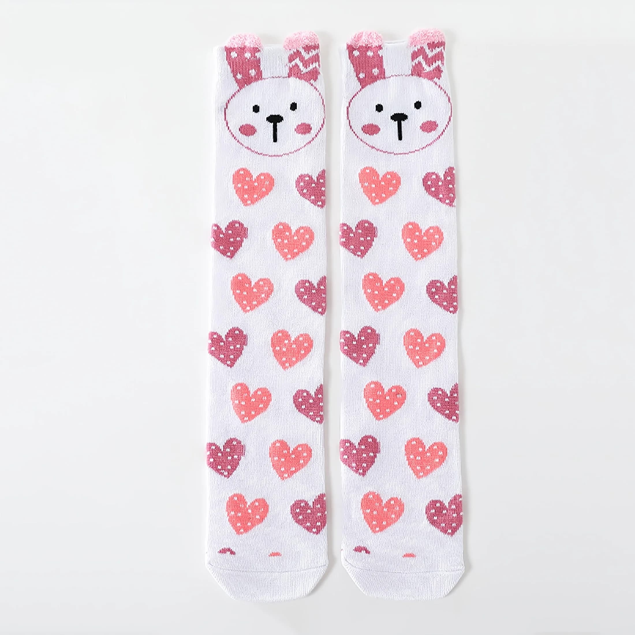 2 paires de chaussettes hautes en forme de cœur de lapin pour filles, chaussettes au-dessus du genou