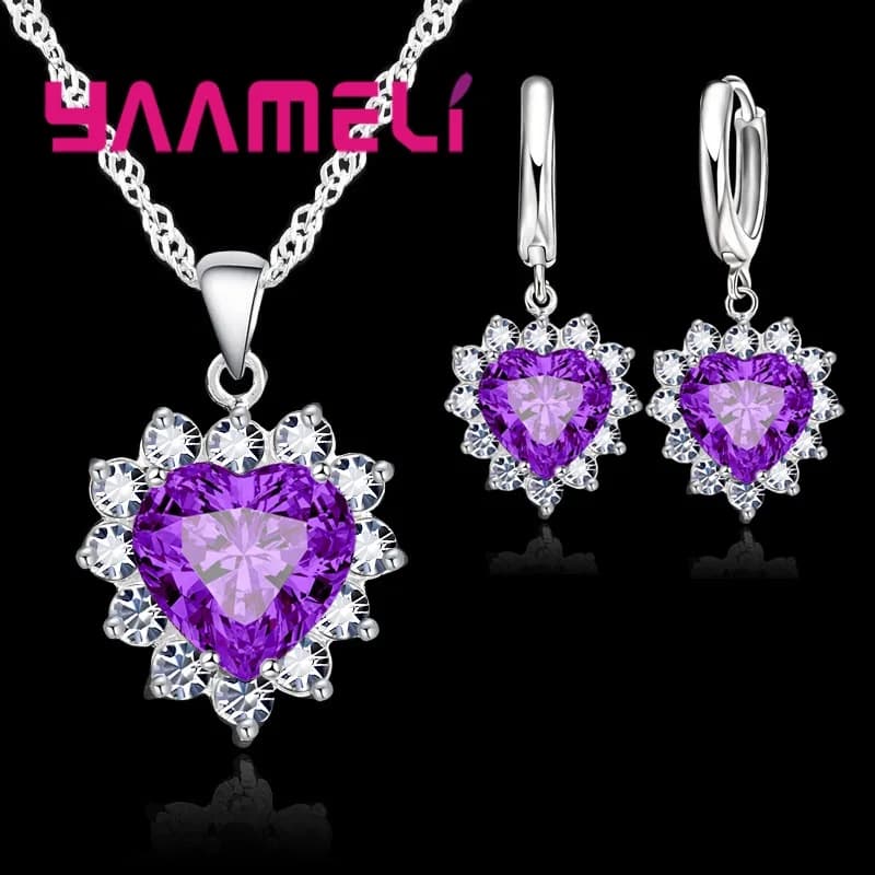 Ensemble de bijoux en argent regardé Chim925 pour femme, breloque en pierre CZ, collier et boucles d