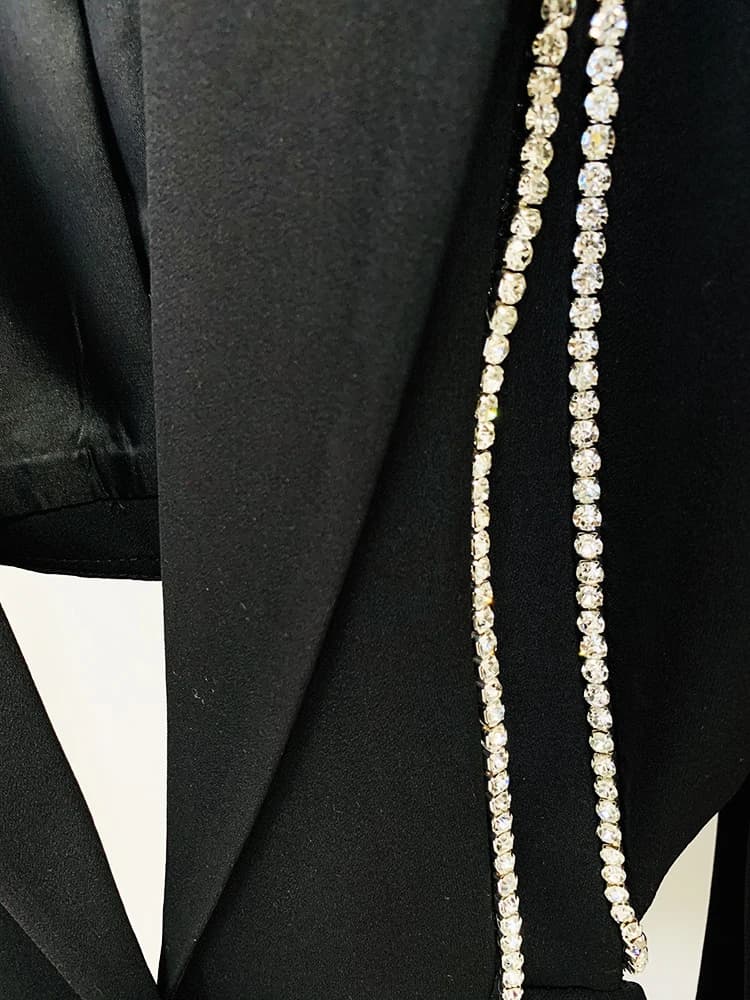 Ensemble blazer et pantalon évasé à revers perlé pour femme, bouton unique évidé, diamants, haute qu