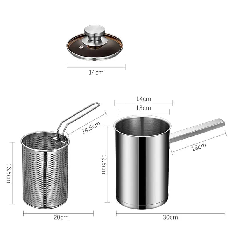 Pot de friteuse épais avec panier et couvercle, grande friteuse en acier inoxydable, passoire à pâte