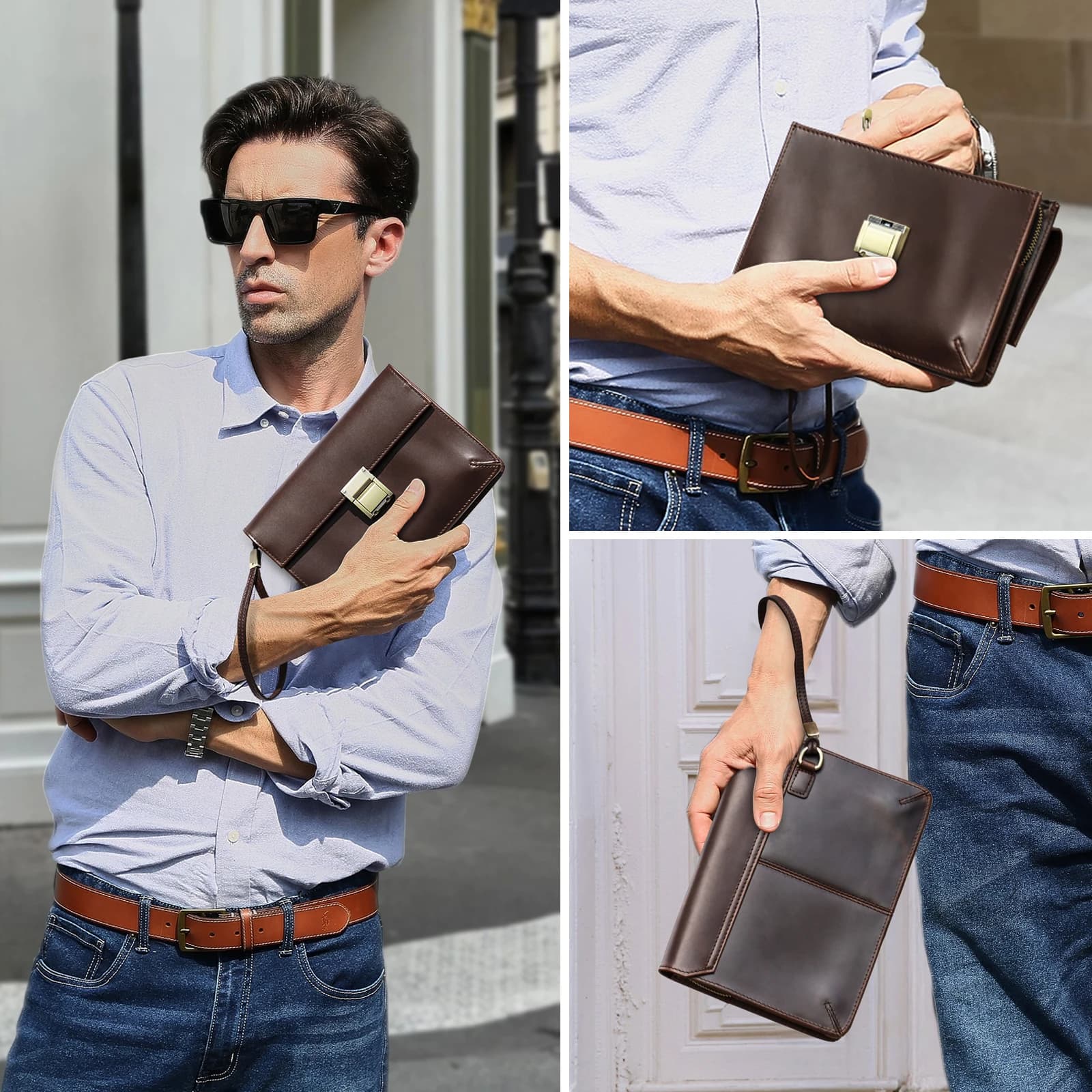 CONTACT'S-Pochette de Luxe en Cuir group pour Homme, Sac à Main de Styliste avec Mot de Passe, Porte