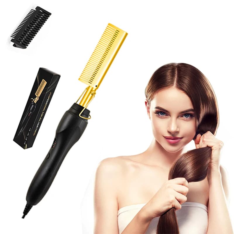 Peigne à cheveux droit portable, chauffage rapide, peigne en cuivre, outil de coiffage professionnel
