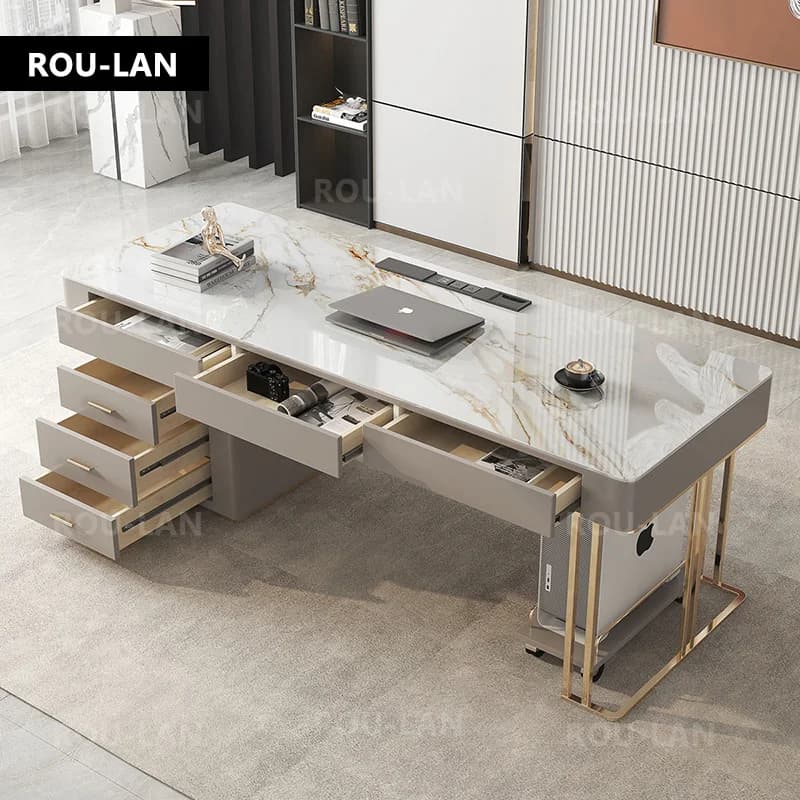 Bureau en dalle de roche pour petit appartement, bureau d'étude scandinave de luxe, bureau d'ordinat