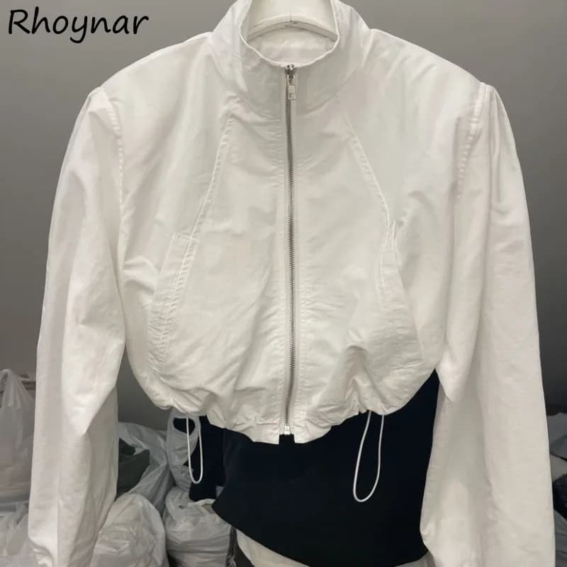 Vestes basiques à manches longues pour femmes, OupillBaggy, Plissé, Court, Zippé, Décontracté, Collè