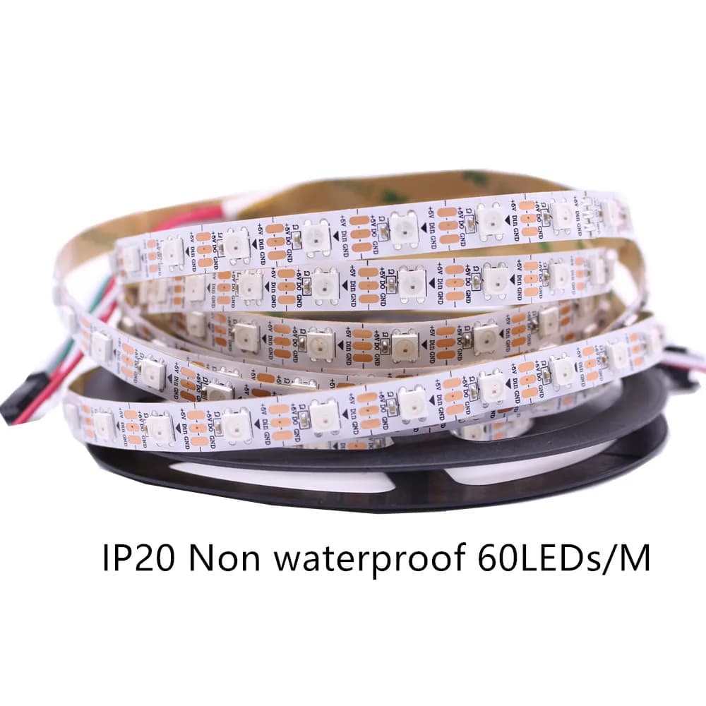 Bande de pixels Led intelligente WS2812B 30/60/144 Pixels/led/M, PCB noir/blanc, WS2812B/M, IP30/IP6
