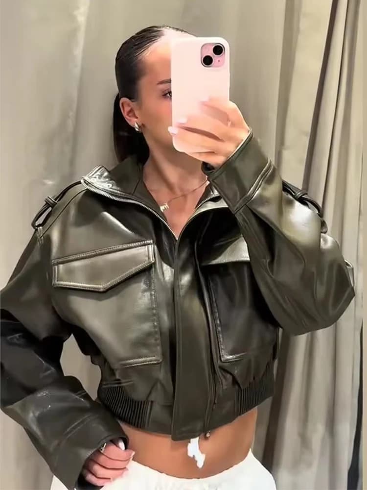 Nouvelles Vestes Courtes Décontractées en Similicuir Chic pour Femme, Coupe Ample avec Fermeture Écl