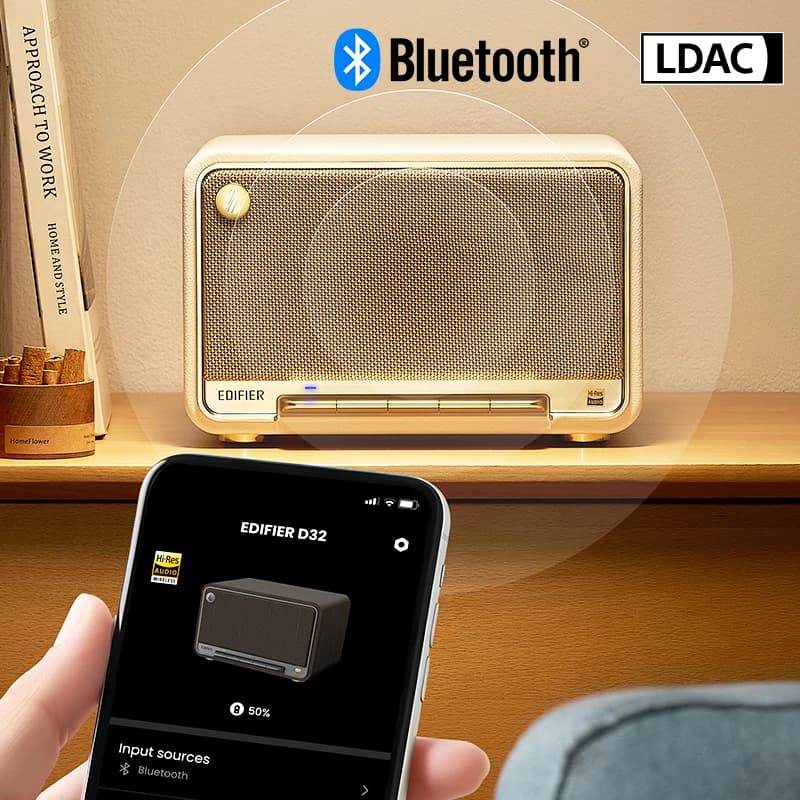 Edifier D32 Enceinte de table sans fil, enceintes Bluetooth rétro, codecs LDAC haute résolution, ent