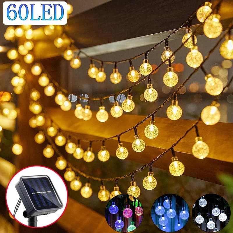 Globe de cristal solaire LED guirlandes lumineuses 60 LED 8 Modes d'éclairage IP65 guirlande lumineu