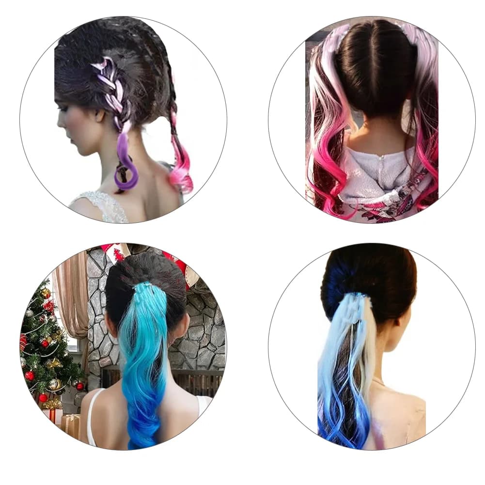Extensions de cheveux synthétiques colorés pour enfants, extensions de queue de cheval bouclées, lég