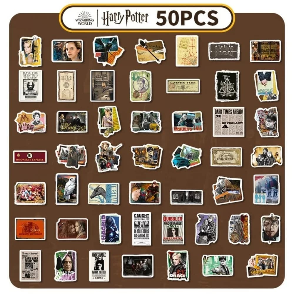 50 autocollants authentiques Harry Potter, images de dessins animés, autocollants imperméables pour 