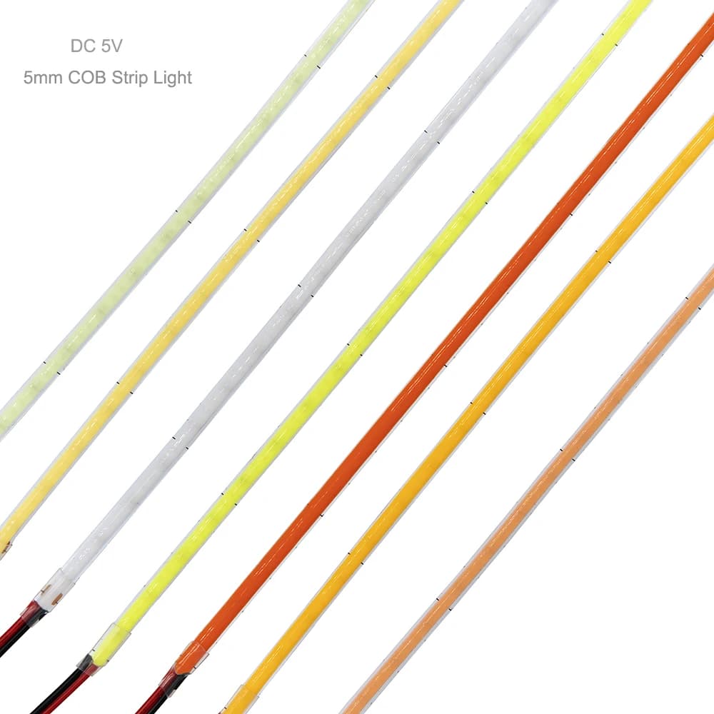 Bande lumineuse COB 5V 5mm, ruban à intensité variable, 320 led/m, barre lumineuse Flexible pour écl