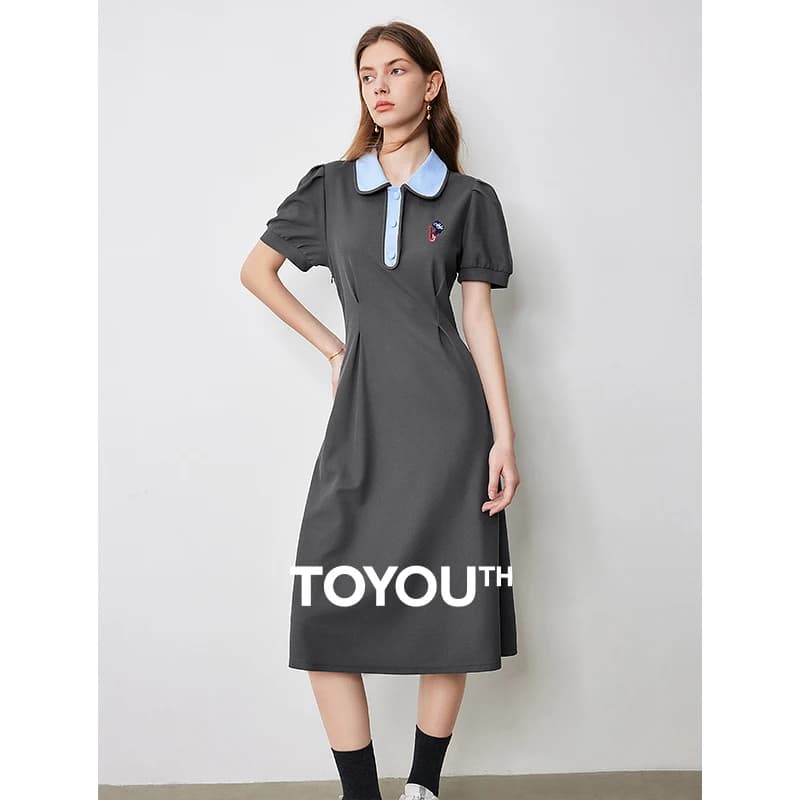 Robe de style académique pour femmes, jupe polo mi-longue, été, nouveau, 2024