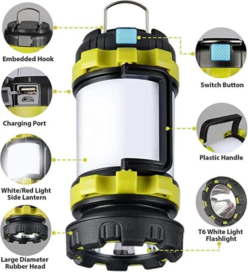 Lanterne de Camping Rechargeable, capacité 3000, batterie externe, lampe de poche Led étanche, lampe