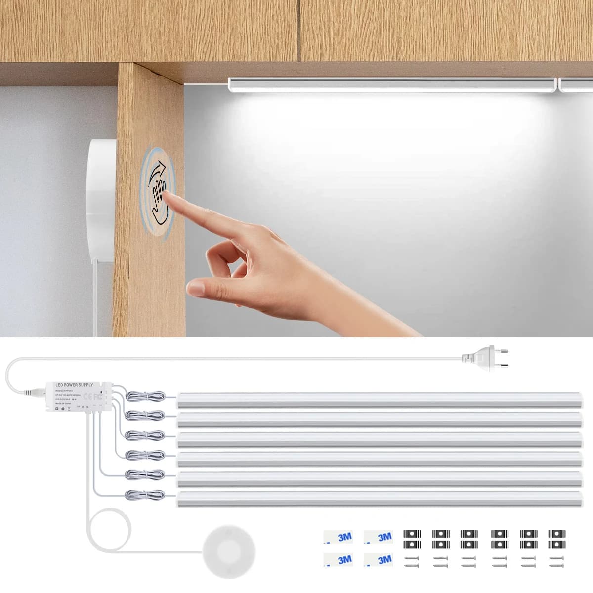 Bande lumineuse LED avec détecteur de mouvement, sans fil, pénétrable, bois, aluminium, interrupteur