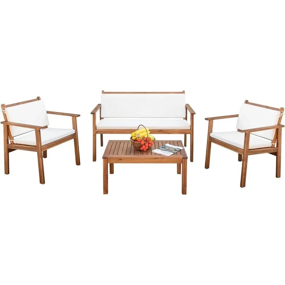 Ensemble de canapés de conversation extérieur en bois d'acacia, meubles de patio, 4 pièces