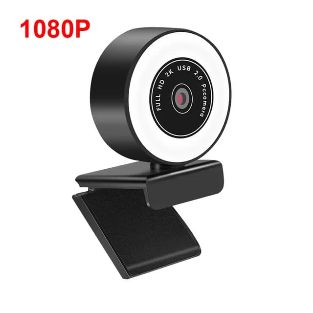 WebCam à mise au point automatique 2K Full HD1080P, avec Microphone, lumière LED, lumière de remplis
