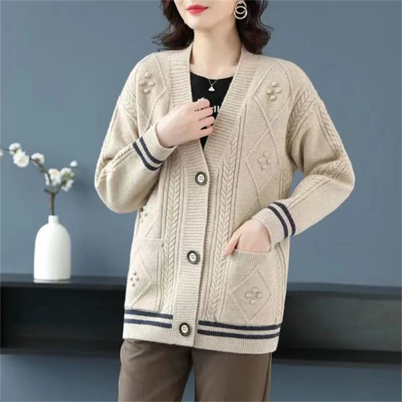 Pull-over ample à col en v pour femme, chandail ample, manteau, nouvelle collection automne et hiver