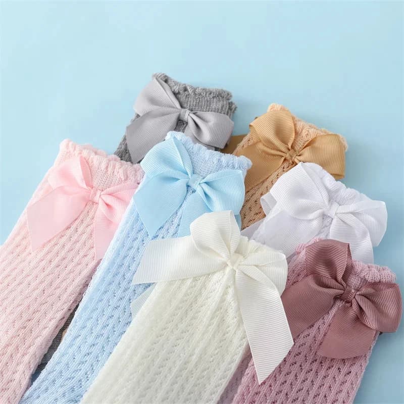 Chaussettes d'été en coton pour bébé fille de 0 à 24 mois, avec nœud en maille et dentelle, aux geno