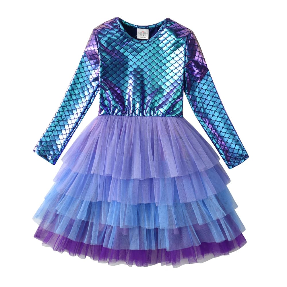 VIKITA filles robe imprimée sirène enfants couches maille Tulle gâteau robe de bal Tutu robes fille 