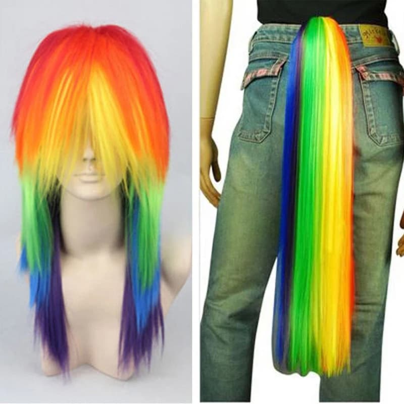 Anime mon petit arc-en-ciel Dash multicolore poney cheveux synthétiques Cosplay Costume perruques ré