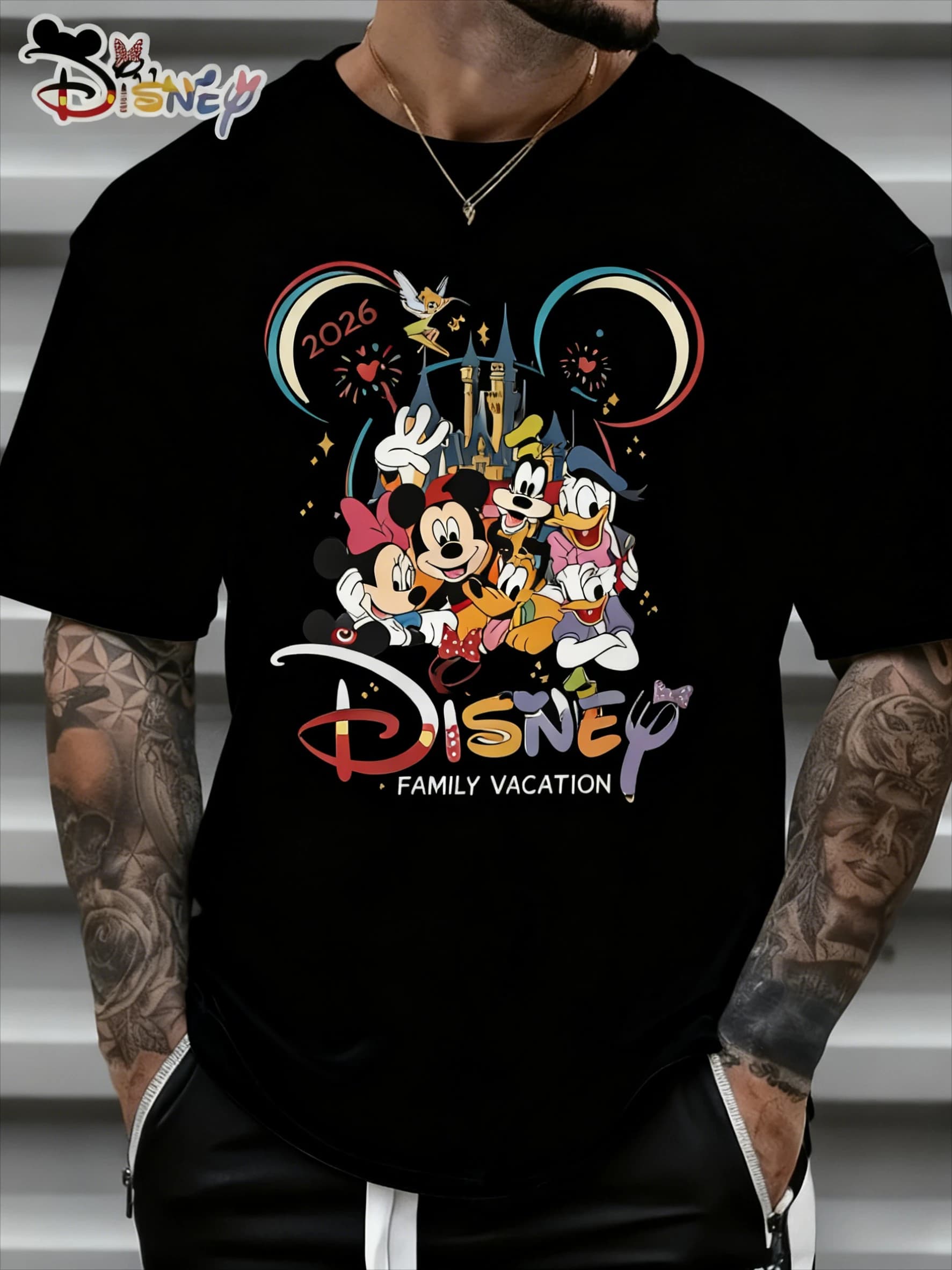 T-shirt à motif Mickey Family Tour été 2026, mode parent-enfant, coton, manches courtes, coupe ample