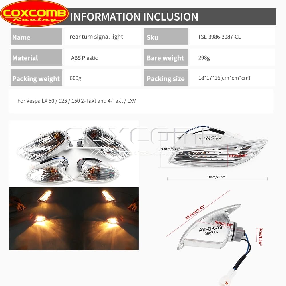 Feu arrière de Scooter pour LX 50 125 150 S50 S125 S150 LXV, clignotant avant et arrière, indicateur