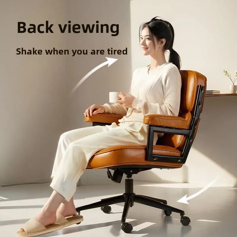 Chaise de bureau rétro en cuir, chaise de bureau pivotante inspirée du milieu du siècle pour le bure