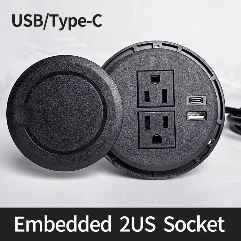 Adaptateur de bureau prise 2US multifonctionnelle avec prise de bureau encastrée USB type-c prise ro