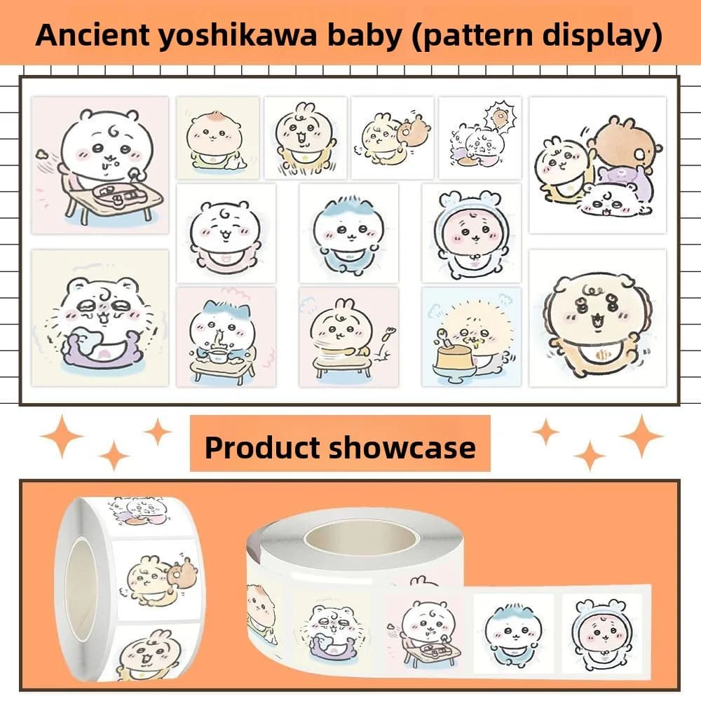 500 pièces d'autocollants antiques en rouleau de bébé Chiikawa, autocollants décoratifs personnalisé