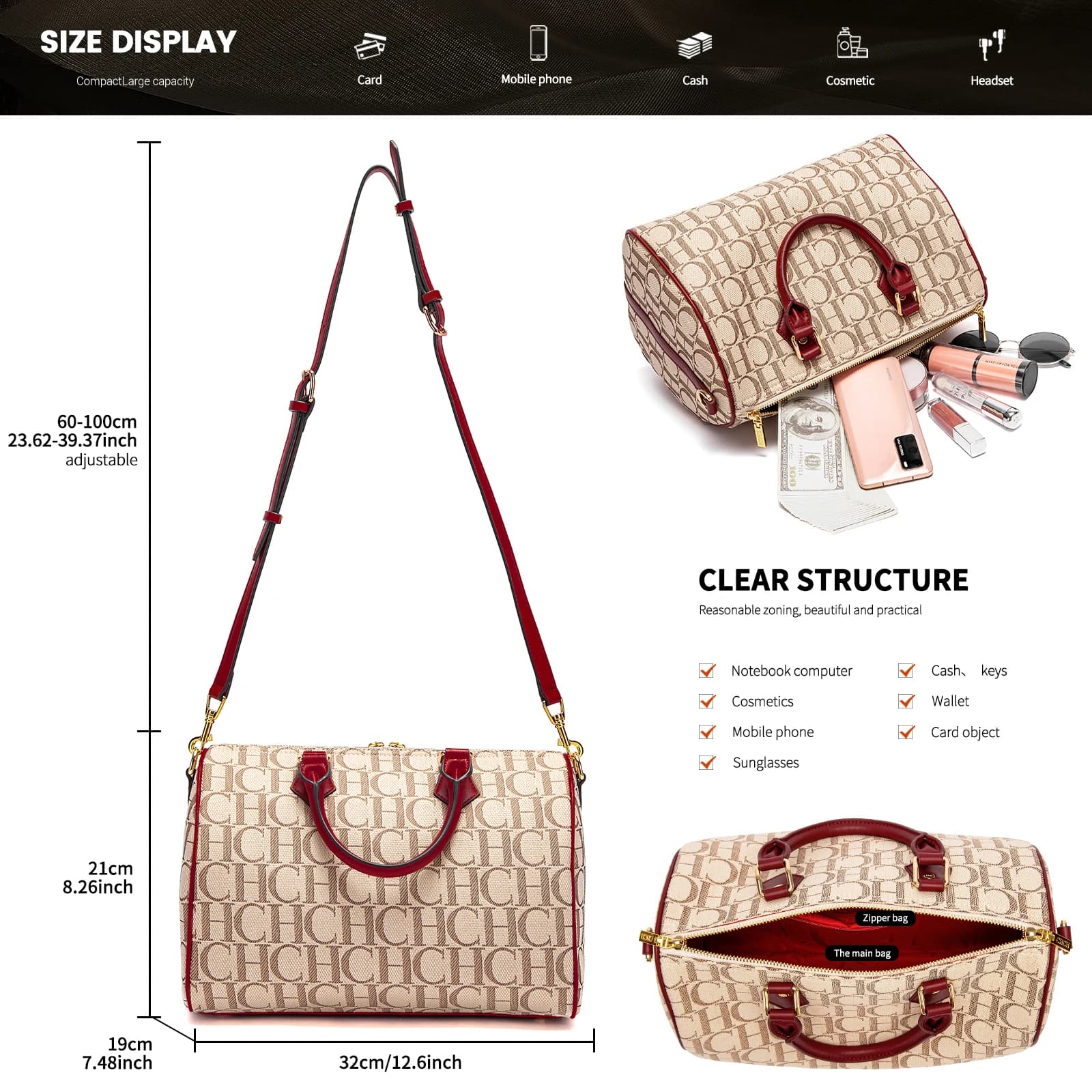 CHCH sac d'oreiller femme automne/hiver nouvelle Collection lettre sac à main marron Boston sac