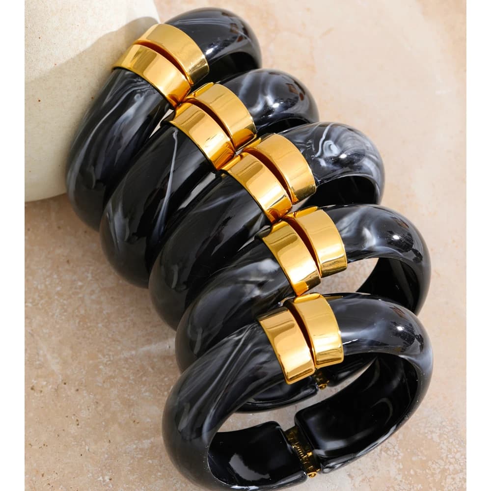 Yhpup 66mm vert rose marron violet acrylique épais Bracelet Bracelet pour femmes en acier inoxydable