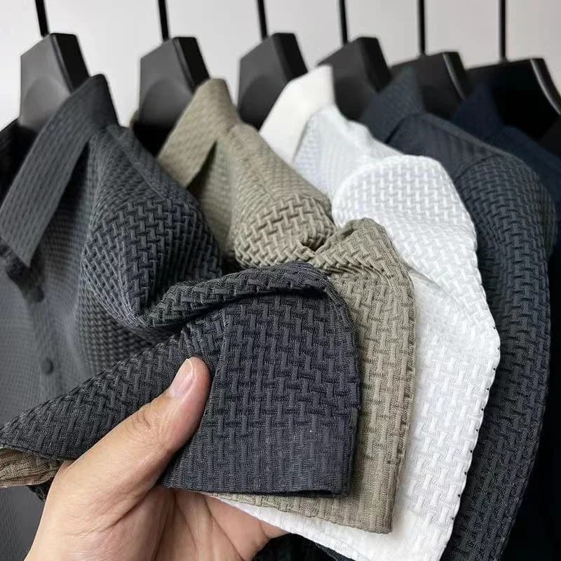 Nouveaux hommes d'affaires décontracté à manches courtes fleur d'os couleur unie POLO mode respirant