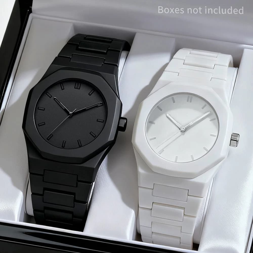 2 pièces mode hommes montres à Quartz ensemble décontracté bracelet en plastique homme sport montre-