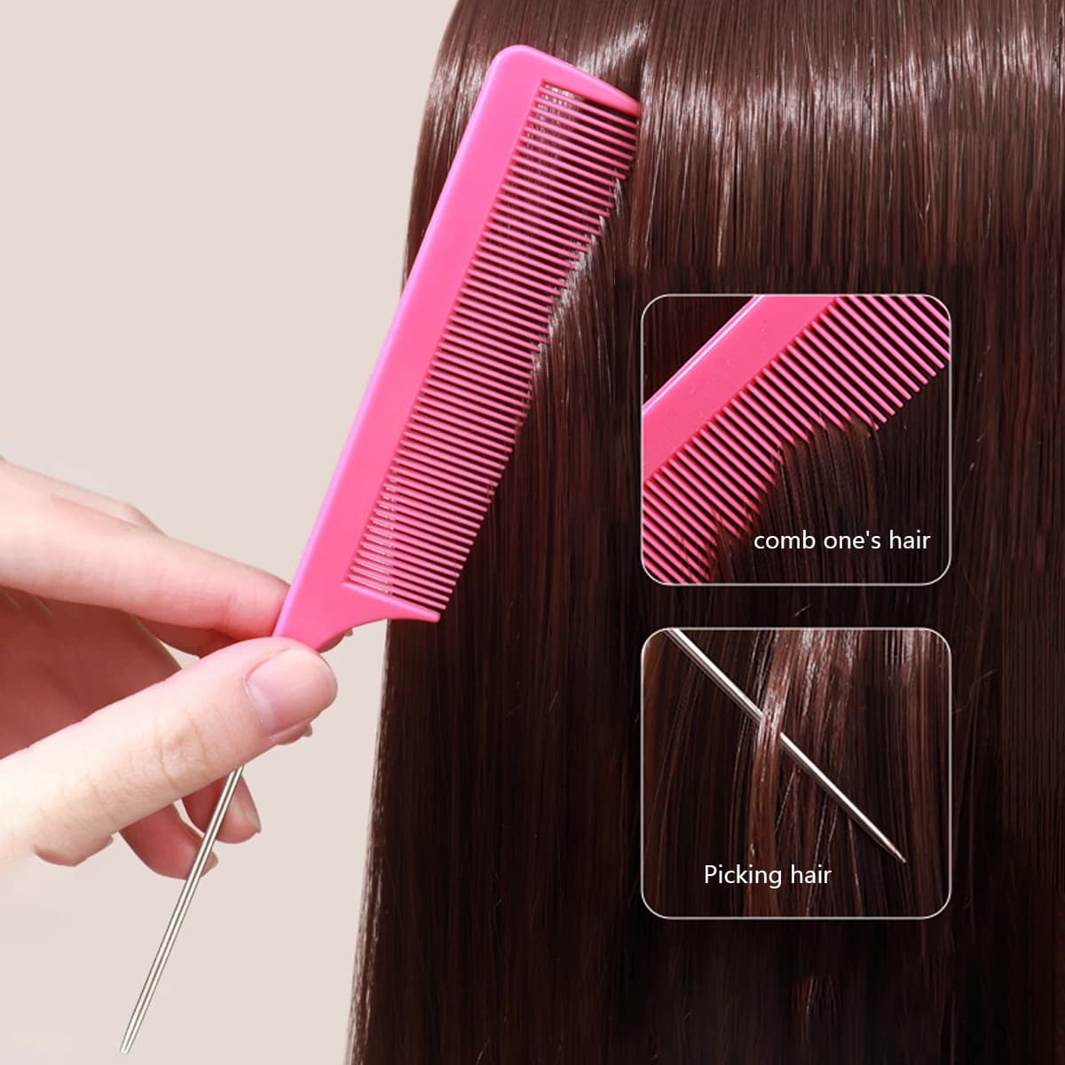 Peigne professionnel à queue pointue pour salon de coiffure, en acier inoxydable, antistatique, pour