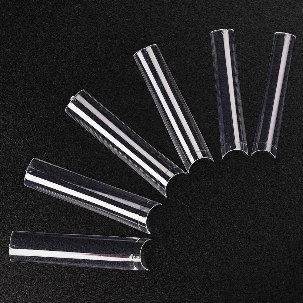 Faux ongles longs en forme de cercueil/carré en acrylique, demi-couverture, pointes droites et incur