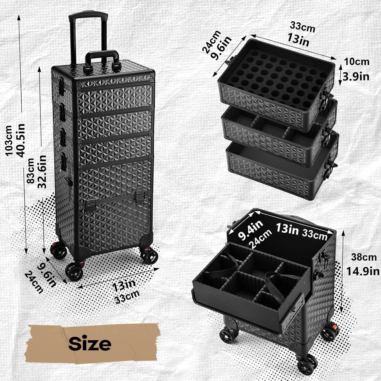 Trousse de maquillage professionnelle sur roulettes, trousse à cosmétiques extra large, trousse de m