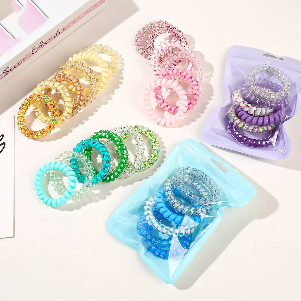 Cravates en spirale colorées pour femmes et filles, anneaux de cheveux en résine, bobine de MSI, por