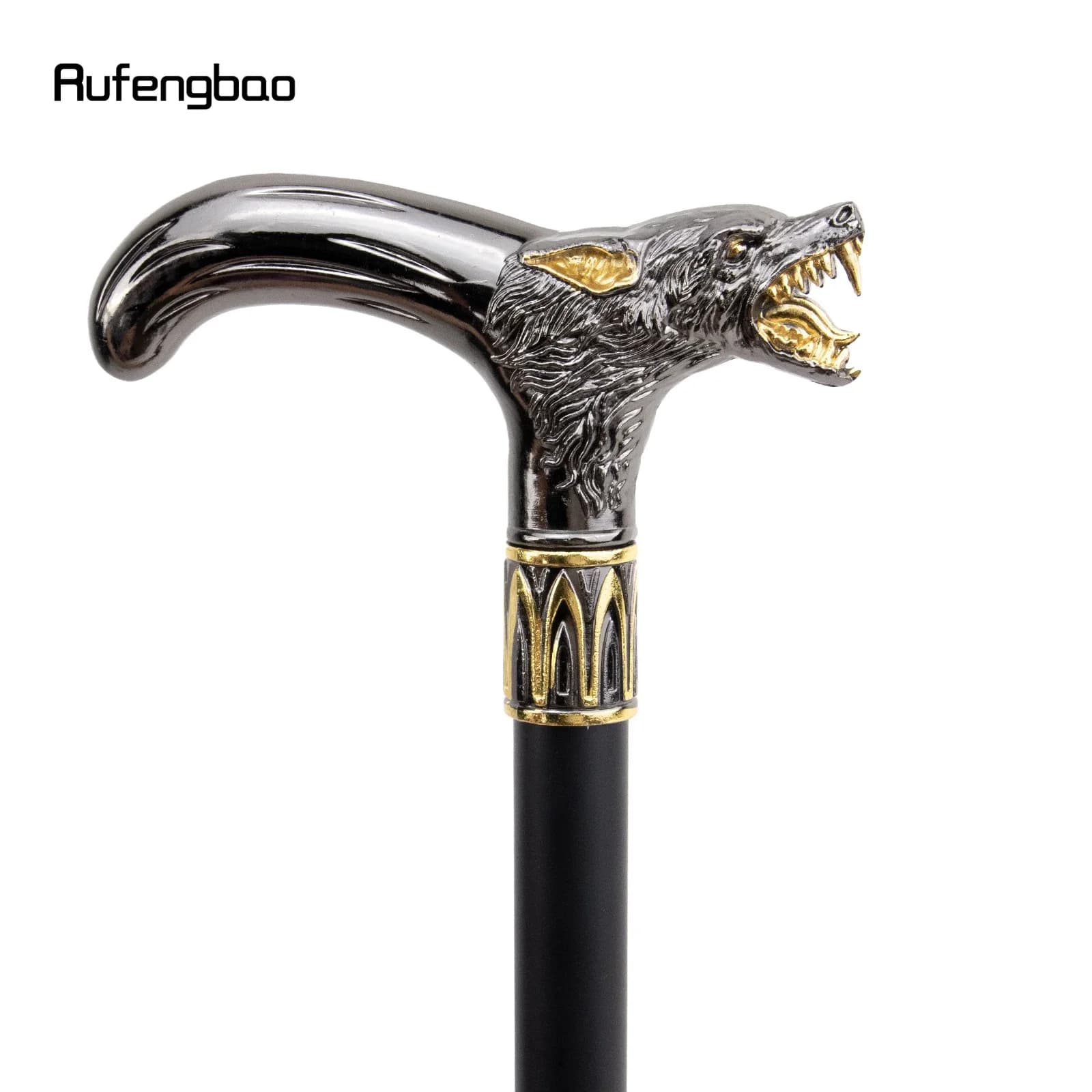 Tête de loup noir doré, canne de marche mordante, bâton de marche décoratif à la mode pour homme, bo