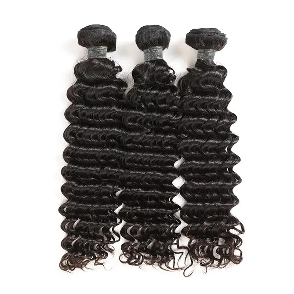 Tissage en lot brésilien naturel Remy Deep Wave, 40 pouces, noir naturel, non traité, Extensions de 