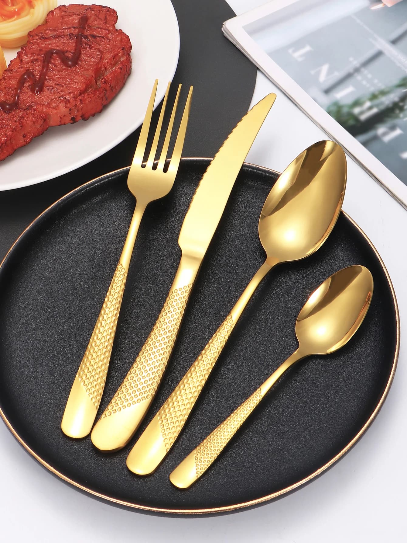 Vaisselle en acier inoxydable, couteau à steak étoile et fourchette à dessert, cuillère, costumes de