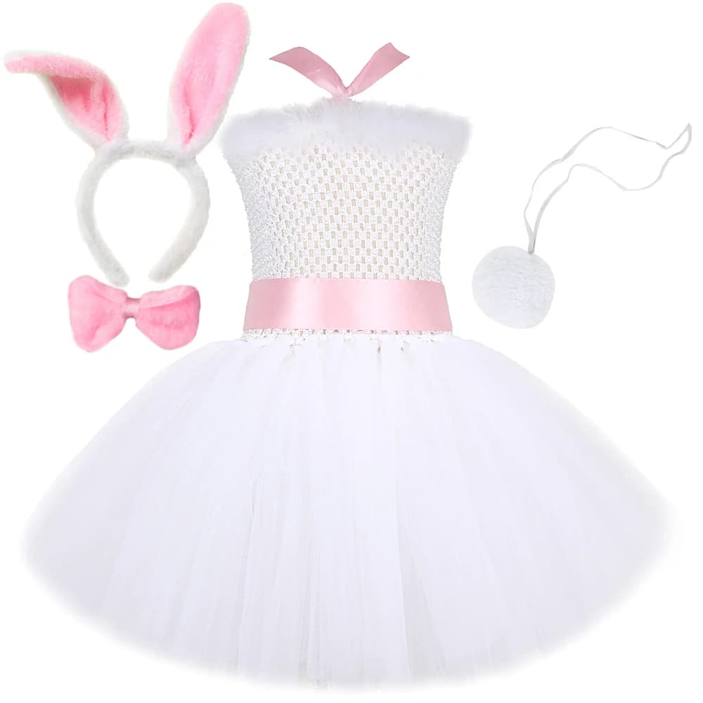 Costumes de lapin blanc pour bébés filles, robe fantaisie de vacances de pâques, tenue d'halloween p