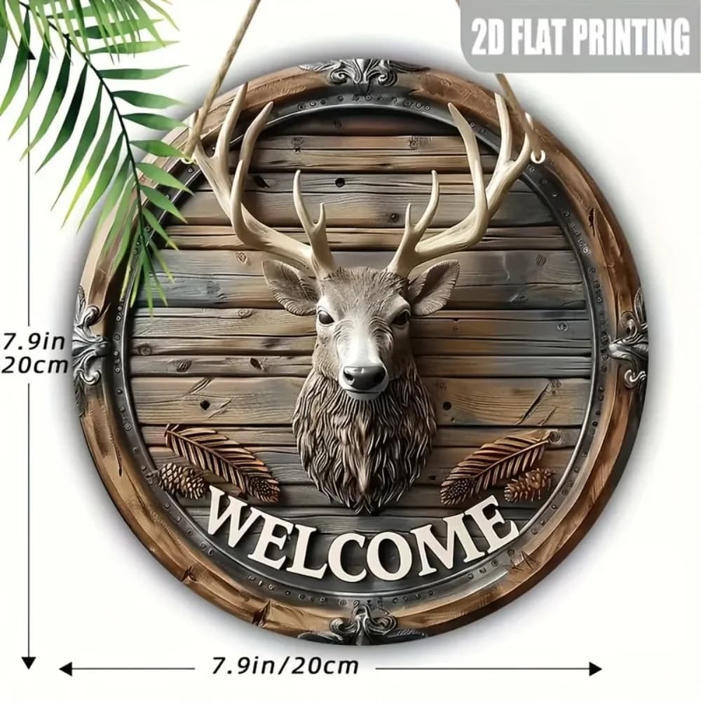 Panneau de bienvenue rond en bois de cerf, décoration murale en bois de Style campagnard, Art suspen